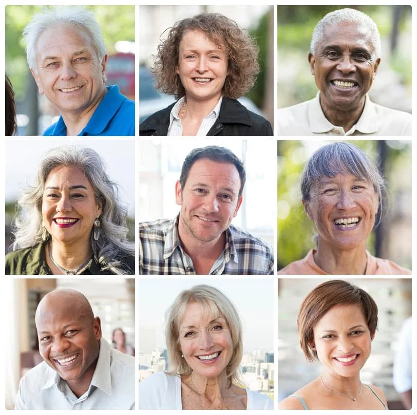A grid of everyday adults, the audience Glucolyn is marketed to